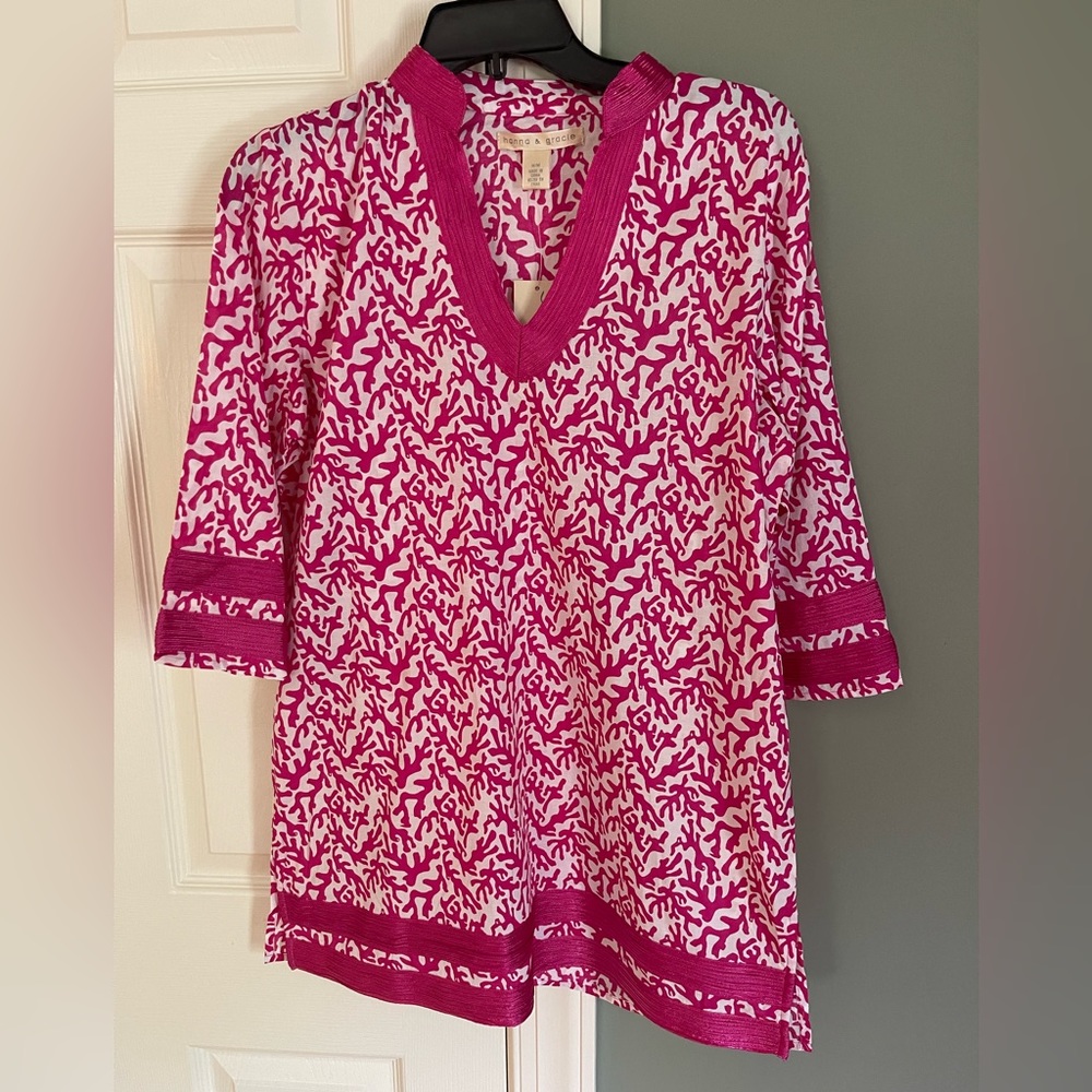 Hannah & Gracie Pink and white beach cover up